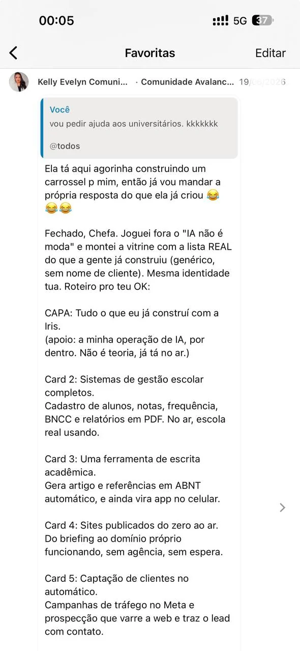 Print inteiro do celular com o depoimento 3 de 10 de um membro da comunidade