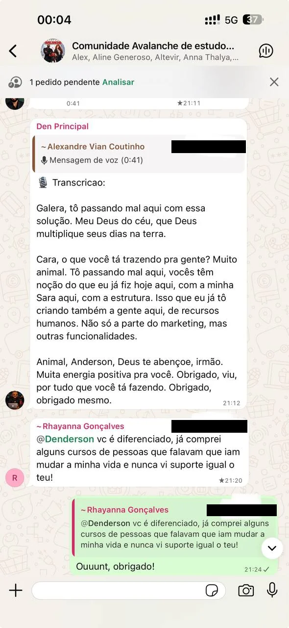 Print inteiro do celular com o depoimento 4 de 10 de um membro da comunidade