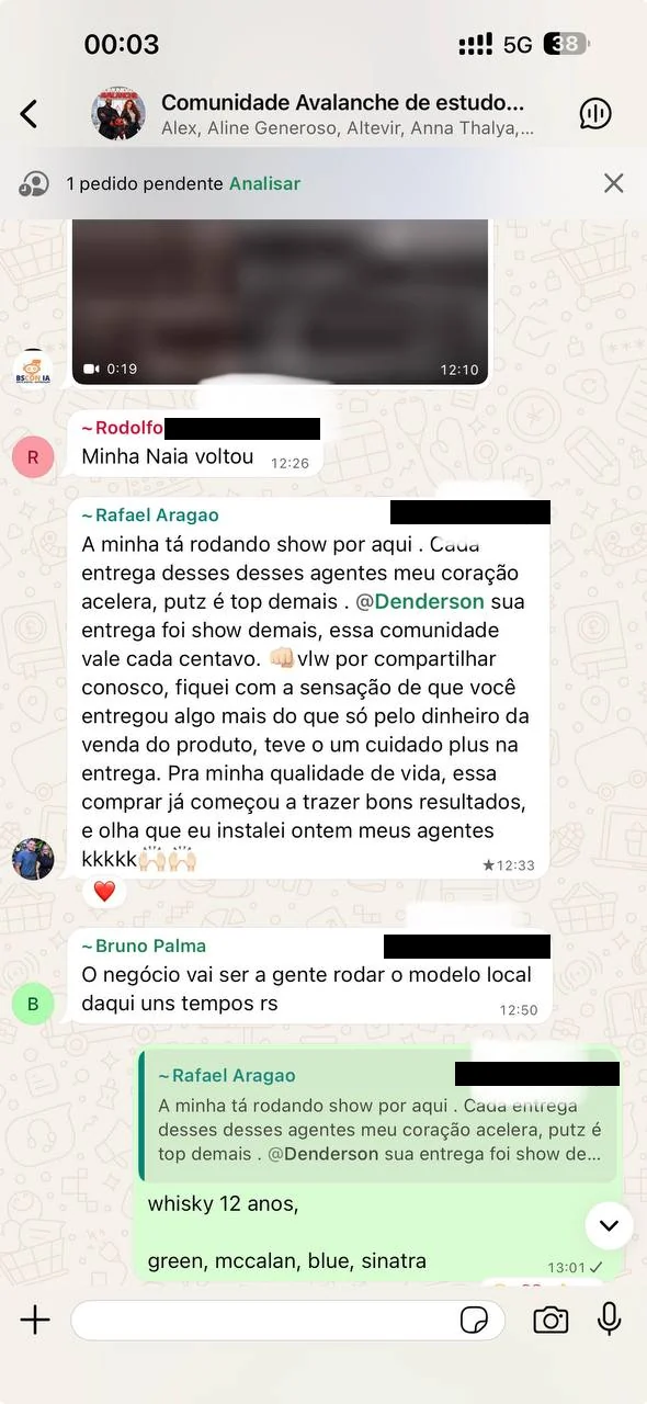 Print inteiro do celular com o depoimento 5 de 10 de um membro da comunidade