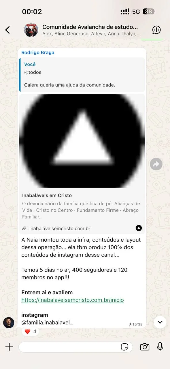 Print inteiro do celular com o depoimento 7 de 10 de um membro da comunidade