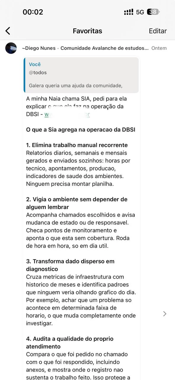 Print inteiro do celular com o depoimento 8 de 10 de um membro da comunidade