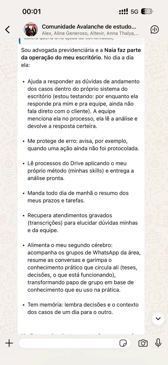 Print inteiro do celular com o depoimento 9 de 10 de um membro da comunidade